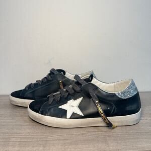 NWOT Golden Goose Leather & Suede Superstar Glitter Trainer Sneakers Black EU 40